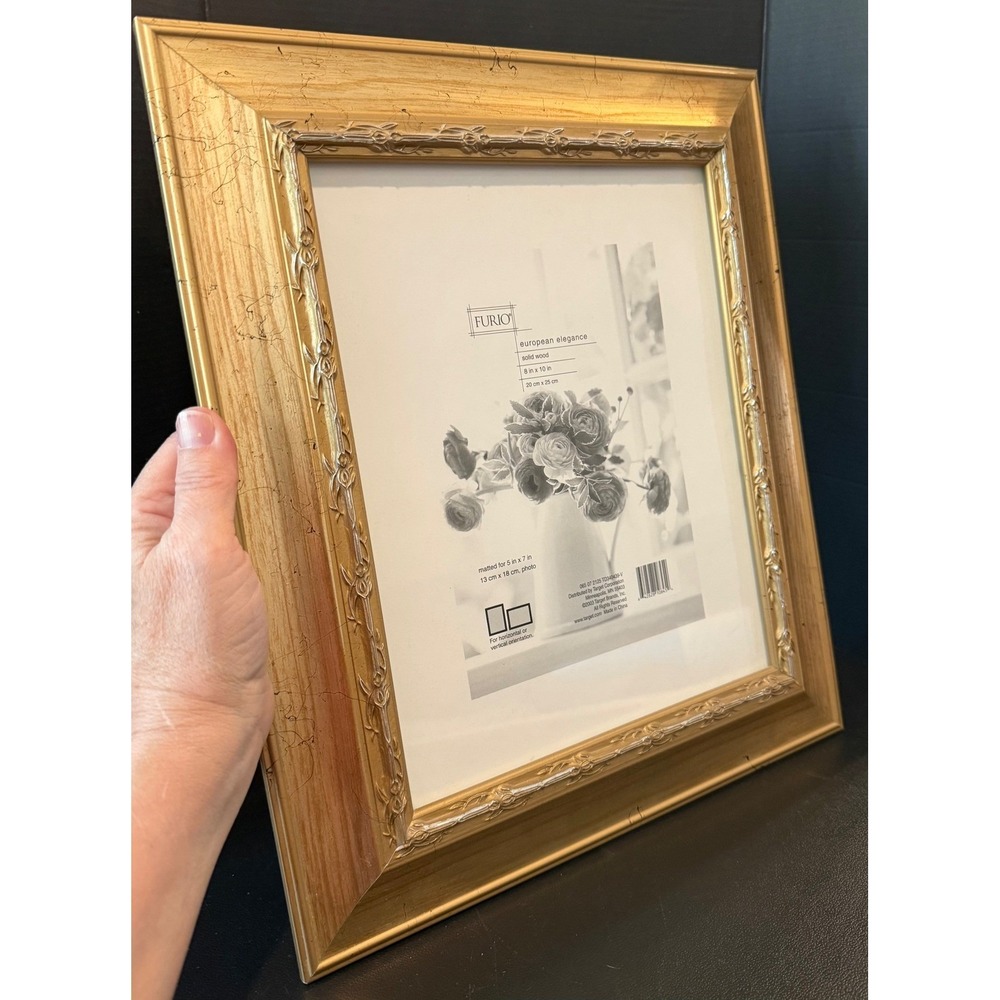Furio‎ 8x10 Picture Frame Gold European Elegance Solid Wood Ornate Mat 5x7